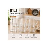 CİHO 6 Lı Kulplu Isıya Dayanıklı Borosilikat 200 ml Cam Kupa Bardak Çay Bardağı