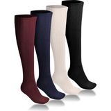 Ciho Socks 4 Çift Diz Altı Kışlık Kadın Yünlü Uyku Çorabı Soft Touch - Beyaz - Lacivert - Bordo - 36 - 40