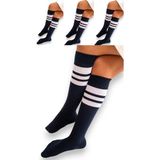 Ciho Socks 4 Çift Kız Çocuk Kadın Karışık Çizgili Kaymayan Diz Altı Orta Okul Lise Kolej Okul Çorabı - 166-Lacivert - 34 - 38