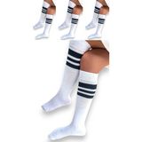 Ciho Socks 4 Çift Kız Çocuk Kadın Karışık Çizgili Kaymayan Diz Altı Orta Okul Lise Kolej Okul Çorabı - 1BW-Beyaz - 34 - 38