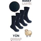 Ciho Socks 4 Çift Yünlü Erkek Lambswool Doğal Yumuşak Kalın Termal Kışlık Fitilli Derbi Soket Çorap - 166-Lacivert - 40 - 44
