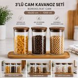 Ciho Socks Ciho 3 Adet Cam 1800 ml Mega Boy Akasya Vakumlu Kapak Erzak Kavanozu Saklama Kabı - Kahverengi - 1,3 lt