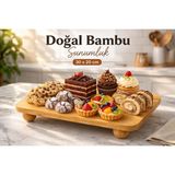Ciho Socks Ciho Bambu Top Mantar Ayaklı Dikdörtgen Sunumluk 20X30 cm – Şık Pasta & Tatlı Servis Tabağı - Kahverengi