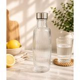 Ciho Socks Ciho Cam Sürahi 1000 ml 1 Litre Metal Kapaklı Çizgili Sürahi Karaf - Şeffaf - 1 lt