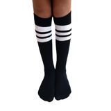 CİHO SOCKS Daily 4 Çift Kız Çocuk, Kadın Siyah Çizgili Kaymayan Diz Altı Orta Okul Lise Kolej Okul Çorabı