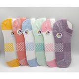 Ciho Socks KADIN 6 Çift File Örgülü Havalandırmalı Küçük Ekose Desenli Patik Çorap - 36 - 40 - Beyaz - Somon