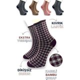 Ciho Socks Premium 5 Çift Bambu Kadın Dikişsiz Kareli Lastiksiz Roll Top Iz Bırakmaz Soket Çorap - 30 - 36 - Çok Renkli
