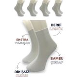 Ciho Socks Socks Premium 5 Çift Erkek Derbi - Tenis Bambu Dikişsiz Soket Çorap - 1BW-Beyaz - 40 - 44