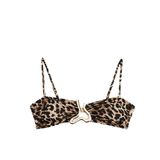 Çıkarılabilir Askı Detaylı Aksesuarlı Leopar Desenli Straplez Bikini Üstü