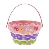 Çıkarılabilir Astarlı El Dokuması Pembe Rattan Paskalya Sepeti Sağlam Ahşap Taşıma Kolu Tavşan Desenli Piknik ve Yumurta Yuvarlak Hediyeler Çocuklar için Sepetler Açık Hava Toplantıları Ekmek Kamp Ev