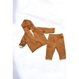 Çikoby Erkek Bebek Kapüşonlu Hırka Tshirt Eşofman Takım - Kahverengi - 6 - 9 Ay