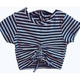 Çikoby Kız Bebek Çizgili Büzgülü Örme Bluz - 6 - 9 Ay - Siyah - Beyaz