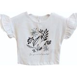 Çikoby Kız Bebek Pamuklu Çiçek Baskılı Kolları Fırfırlı Bluz - 6 - 9 Ay - Beyaz
