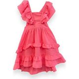 Çikoby Kız Çocuk Askılı Dokuma Sırtı Açık Elbise - Neon Pembe - 7 - 8 Yaş
