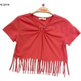 Çikoby Kız Çocuk Püsküllü Bluz - Çikobay - Nar Çiçeği - 9 Yaş - CK30819-NAR Çiçeği-9 Yaş