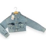 Çikoby Kız Çocuk Yumuşak Dokulu Lycralı Crop Kot Ceket - Mavi - 9 - 10 Yaş