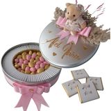 Çikolata Cafe Belçika Çikolatası Kız Bebek Çikolatası Ayıcık Pleksi Isim,çiçek SÜS100AD.MADLEN 400GR.DRAJE(BEYAZ) - GÜMÜŞ - 1 Adet