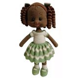 Çikolata Tenli Kıvırcık Saçlı Karnaval Bebek Amigurumi Organik Oyuncak