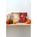 Çilek Ahşap Desen Cam Kesme Tahtası, Silikon Ayaklı Sunum Kesim Doğrama Tablası, Temperli ve Rodajlı - 23 x 35 cm