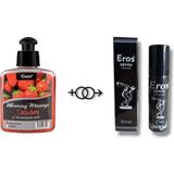Çilek Aromalı Cinsel Masaj Yağı 100 ml + Eros Gecìktìrìcì Dikleştirici Sprey 20 ml