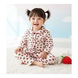 Çilek Baskılı Bebek Yenidogan Çocuk Kiz Erkek Pamuklu Oyali Pijama Takımı Hediyelik - Çok Renkli - 0 - 6 Ay