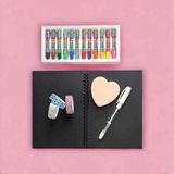 Çilek Home Avm Siyah Defter -Beyaz Jel Kalem -Pastel Boya -Renkli Kagit ve Renkli Bant Seti