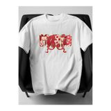 Çilek Kurdele Desenli Mama Anne Baskılı Oversize Pamuklu Kadın Beyaz T-shirt kmn32sb