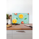 Çilek Portakal Cam Kesme Tahtası, Silikon Ayaklı, Isıya Kırılmaya Dayanıklı, Sunum Kesim Tablası - 30 x 45 cm