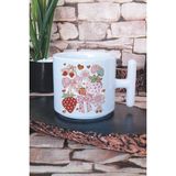Çilek Ve Kurdele No:2 Baskılı T Kulplu Latte Fincanı Kupa Bardak - Beyaz
