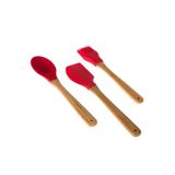Çilekev 3'lü Bambu Saplı Silikon Spatula Kaşık Fırça Mutfak Seti, Kırmızı