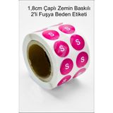 Çılgın Etiket 1,8cm Yuvarlak Zemin Baskılı Fuşya Renk 2'li Stiker Rulo Etiket - 1000 Adet - S BEDEN