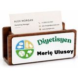 Çılgıntrend Diyetisyen Ofis Hediyesi Ahşap Kartlık - Isimli Klinik Masaüstü Isimliği - Kahverengi - standart - kartvizitlik