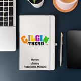 Çılgıntrend Isim ve Kurumsal Logo Unvan Yazılı Baskılı Defter - Beyaz - 23 x 13 - not defteri