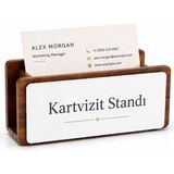 Çılgıntrend Kişiye Özel Ahşap Masaüstü Kartvizitlik Standı - Ofis Hediyesi - Kahverengi - standart
