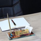 Çılgıntrend Kişiye Özel Eczacı Logolu Kristal Masa Üstü Isimlik - Saatli Kartvizitlikli Lüks Ofis Hediyesi - Çok Renkli - standart