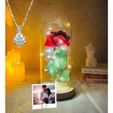 Çılgıntrend Kişiye ÖZel Fotoğraflı Cam Fanus İçerisinde Dekoratif Led Işıklı Solmayan Gül Lamba ve Lotus Kolye - Renkli