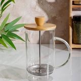 Çılgıntrend Kişiye Özel Isim Yazılı Bambu Kapaklı 600 ml Cam French Press – Özel Tasarım Kahve & Bitki Çayı Demliği - Renkli