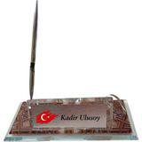 Çılgıntrend Kişiye Özel Türk Bayrak Tasarımlı Kristal Masa Isimliği - Kalemli ve Saatli