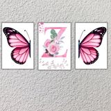 Çılgıntrend Kız Çocuk Odası İçin Pembe Kelebek ve Harf Tasarımlı Çerçevesiz Duvar Posteri 29 x 42