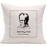 Çılgıntrend Mustafa Kemal Atatürk Temalı 1881-1938 Sonsuzluk Detaylı Kırlent Kılıfı - Beyaz - standart