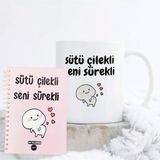 Çılgıntrend Sütü Çilekli Seni Sürekli Tasarımlı Konuşan Ajanda ve Kupa Bardak