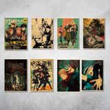 Çılgıntrend Vintage Anime Jujutsu Kaisen Gojo Satoru 8’li Duvar Posteri Seti – 21 x 15 cm Retro Kağıt Poster