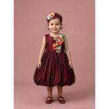 Ciliegia Dolls Kız Bebek Renkli Çiçekli Tüllü Abiye Elbise Taç Hediyeli - Bordo - 18 Ay