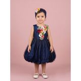 Ciliegia Dolls Kız Bebek Renkli Çiçekli Tüllü Abiye Elbise Taç Hediyeli - Lacivert - 2 Yaş