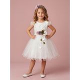Ciliegia Dolls Kız Çocuk Çiçek Süslemeli Tül Abiye Elbise - Beyaz - 2 Yaş