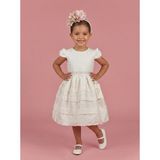 Ciliegia Dolls Kız Çocuk Jakarlı Ay Kol Abiye Elbise - Arkası Kuşaklı Astarlı Prenses Model Elbise - Bej - 1 Yaş