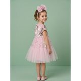 Ciliegia Dolls Kız Çocuk Likralı Renkli Boncuklu Tüllü Elbise Taç Hediyeli - Pembe - 8 Yaş