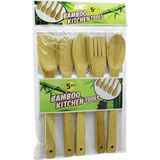 Çillor Ibico İ22-194 Bamboo Kıtchen Tools (5pcs) (Ahşap & Bambu) Mutfak Servis Seti (Spatula=yan & Düz & Delikli & 2 Servis Kaşık) (27-27.5-28CM)