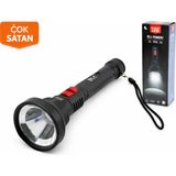 Çillor Zmax (Usb ŞARJLI=5V) (1W Led) El Feneri (3-Kademe Işık & Flaşör) (Şarj Gösterge) (70LÜMEN) (25.7cm - Siyah