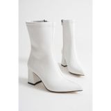 CİMİLİ SHOES Kadın Cilt Beyaz Sivri Burun Orta Boy Topuklu Bot